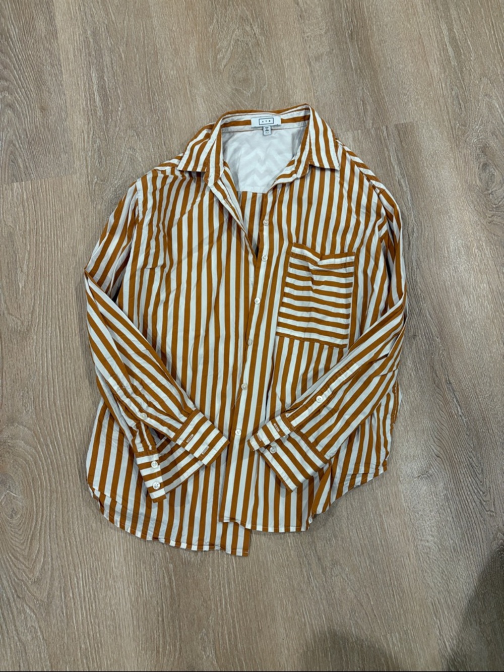 AYR White & Brown Striped Cotton Button-Down Shirt